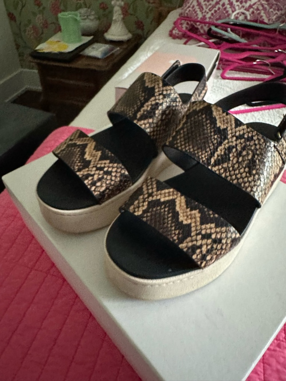 Vince Snake-Print Platform Sandals in Black and Brown